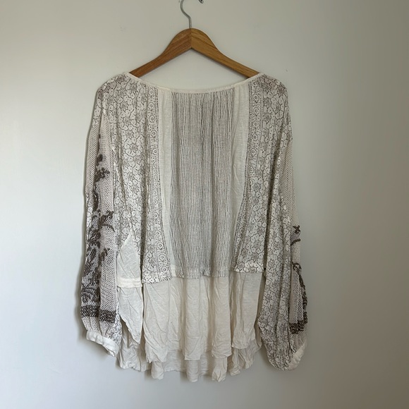 Free People Indigo Dreams Tunic - Cream and Tan Crochet Embroidered Medium M - Picture 4 of 9